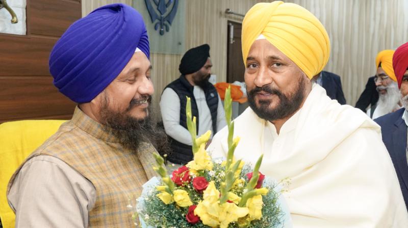 CM CHANNI CALLS ON JATHEDAR SRI AKAL TAKHT SAHIB GIANI HARPREET SINGH