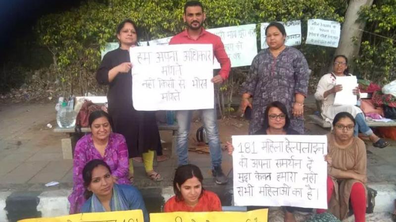 Delhi commission for women privatise 181 women helpline former staff sit in protest