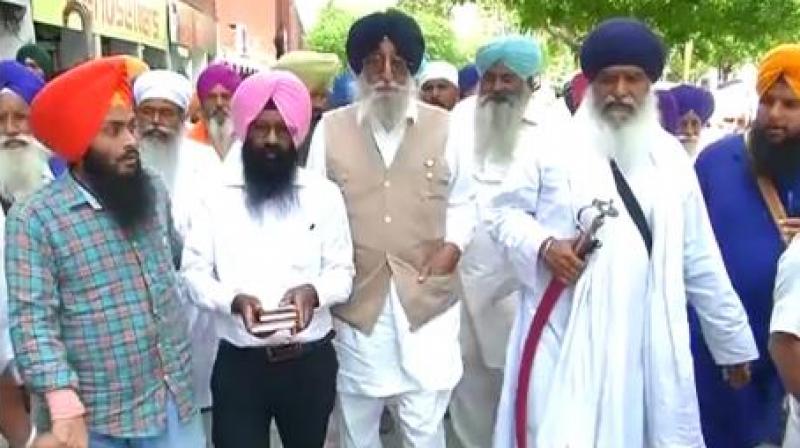 Sikh Organizations protesting at Sector 17 Chandigarh to reinstate Kunwar Vijay Partap in SIT