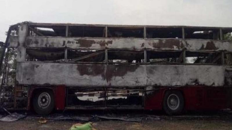 A fierce fire on the bus