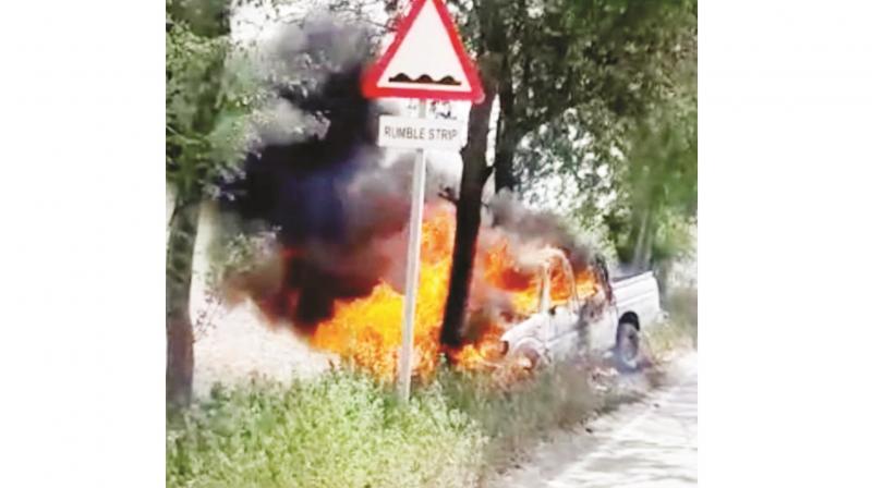 Darbar Sahib's Jeep Catches Fire