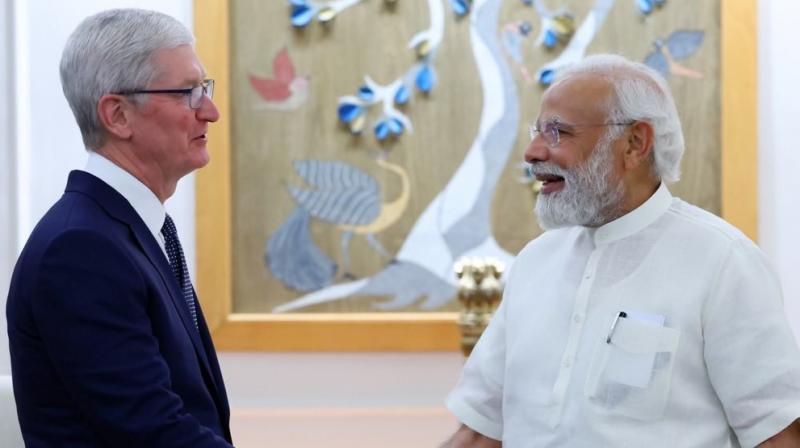 Apple CEO Tim Cook meets Prime Minister Narendra Modi. Apple CEO Tim Cook meets Prime Minister Narendra Modi.