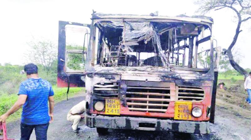 Bus Damaged by Protesters