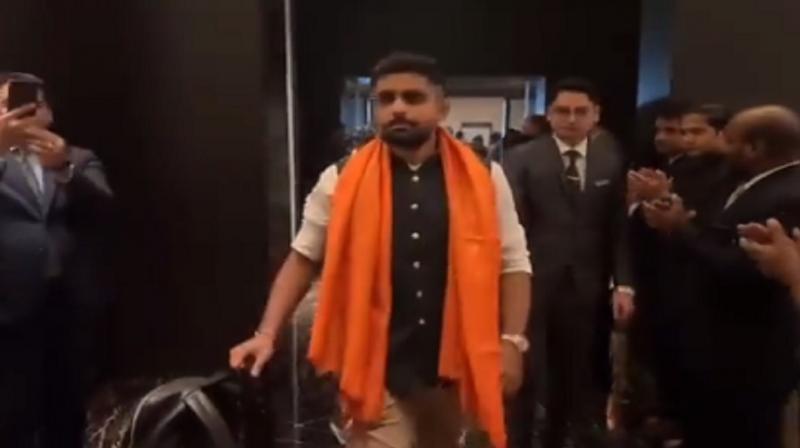 ODI World Cup 2023: Pakistan's Babar Azam greeted with saffron stole upon arrival in India ODI World Cup 2023: Pakistan's Babar Azam greeted with saffron stole upon arrival in India