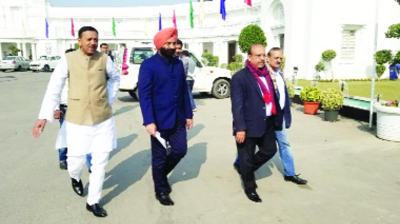 Manjinder Singh Sirsa and BJP legislators while going to the Vidhan Sabha