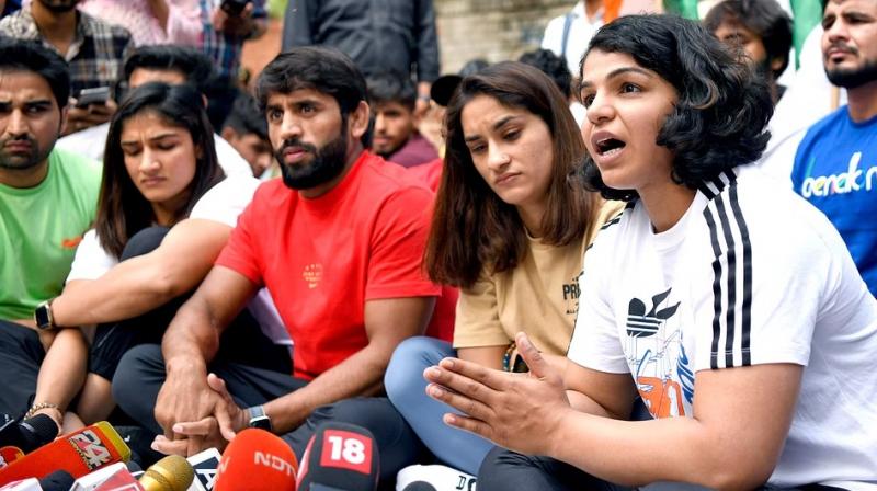 Demonstration of wrestlers continues for 6th consecutive day Demonstration of wrestlers continues for 6th consecutive day