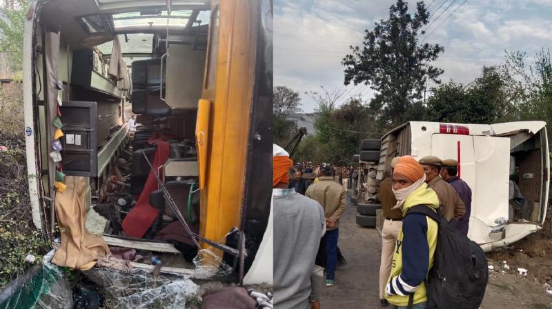 Tourist bus met with an accident on Chandigarh-Manali highway Tourist bus met with an accident on Chandigarh-Manali highway