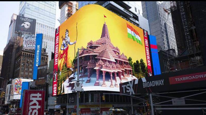 A picture of Shri Ram displayed on Times Square in America A picture of Shri Ram displayed on Times Square in America