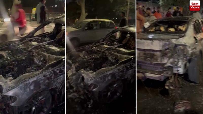A moving BMW car caught fire in Chandigarh.