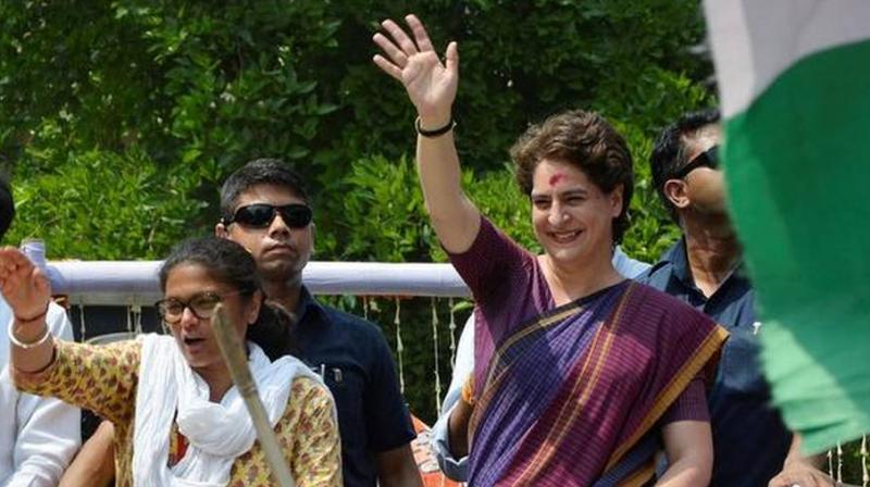 Priyanka Gandhi Vadra during a roadshow in Silchar, Assam 