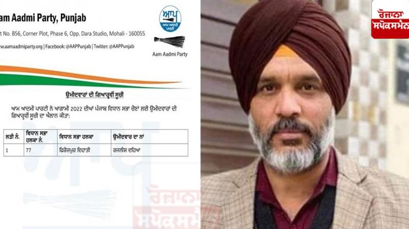 AAP announces candidate Rajneesh Dahiya from Ferozepur rural constituency AAP announces candidate Rajneesh Dahiya from Ferozepur rural constituency