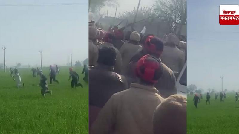 Dispute over panchayat land, farmers and police face to face Dispute over panchayat land, farmers and police face to face