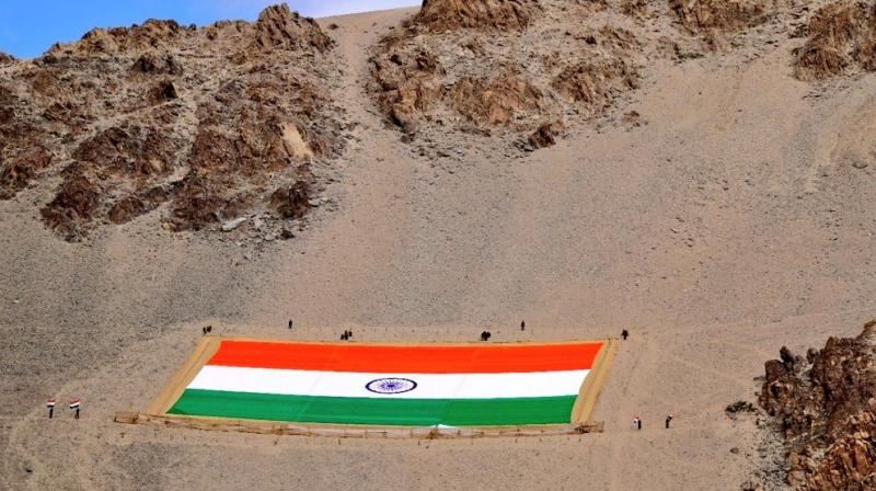 The world's largest khadi flag hoisted on Leh hill