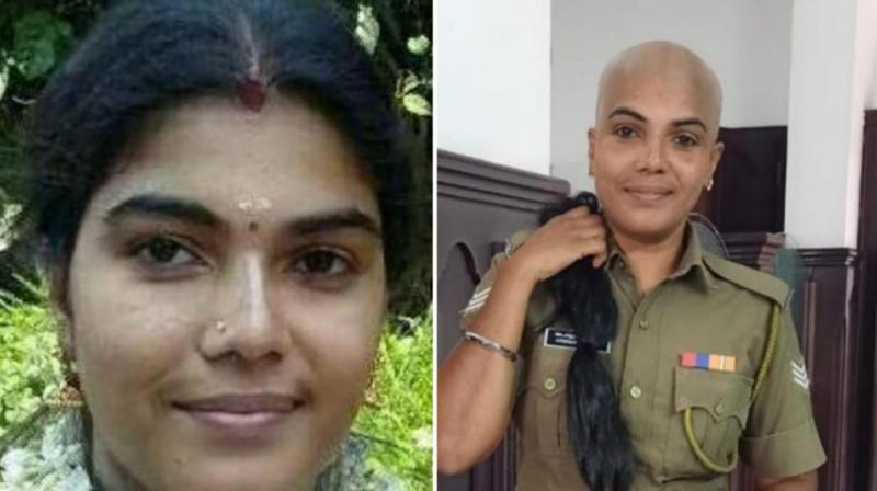 kerala woman police officer tonsures head for wigs of cancer patients