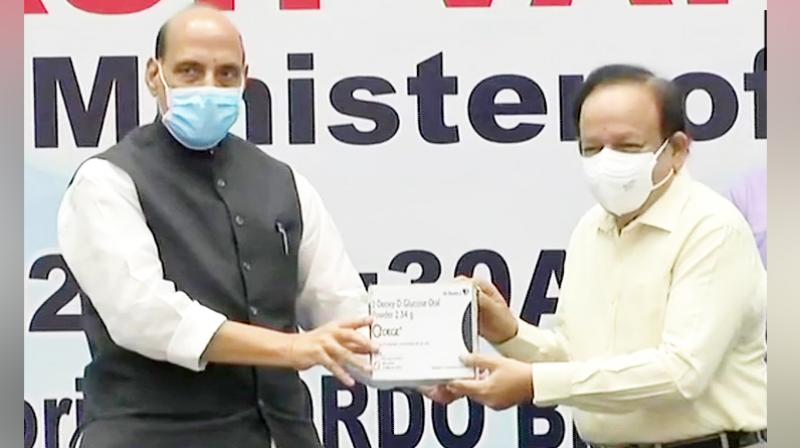 Rajnath Singh and Dr Harsh Vardhan release first batch of Anti-COVID drug 2DG Rajnath Singh and Dr Harsh Vardhan release first batch of Anti-COVID drug 2DG