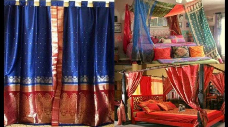 Women use old sarees to decorate their homes Women use old sarees to decorate their homes