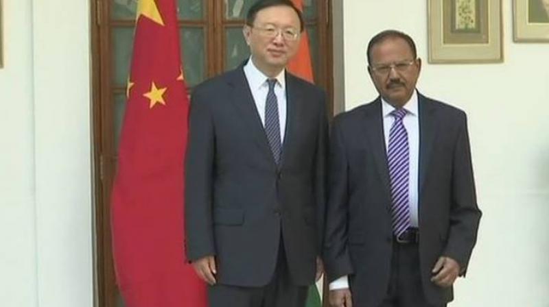 Chinese State Councillor Yang Jiechi with National Security Advisor Ajit Doval