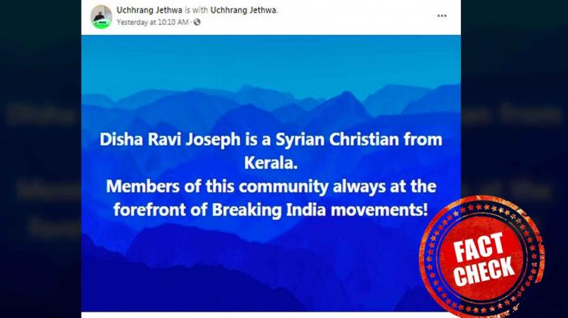 False claim that Disha Ravi is Christian viral on social media False claim that Disha Ravi is Christian viral on social media