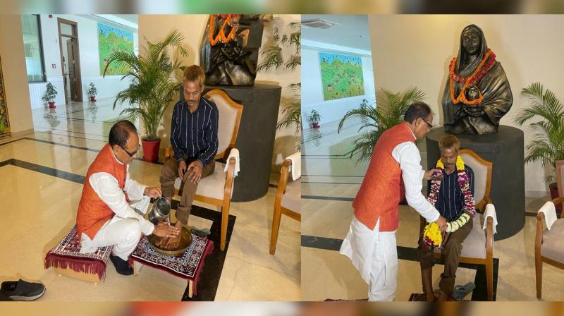 Madhya Pradesh CM Shivraj Singh Chouhan washes feet of urination incident victim