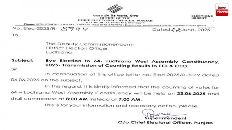 Ludhiana by-election vote counting time changed Ludhiana by-election vote counting time changed
