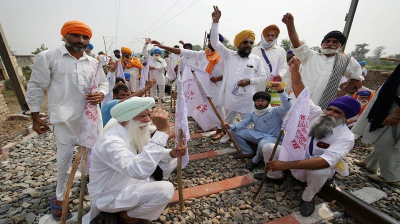 Farmers protest on railway track Farmers protest on railway track
