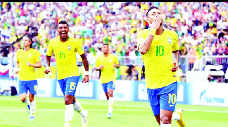 Brazil Players Celebrating Winning Match Brazil Players Celebrating Winning Match