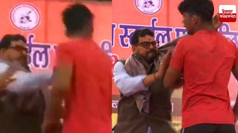 BJP MP Slapping Wrestler On Stage At Sports Event BJP MP Slapping Wrestler On Stage At Sports Event