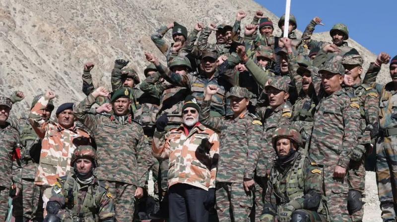 PM Modi celebrated Diwali with security forces in Lepcha PM Modi celebrated Diwali with security forces in Lepcha