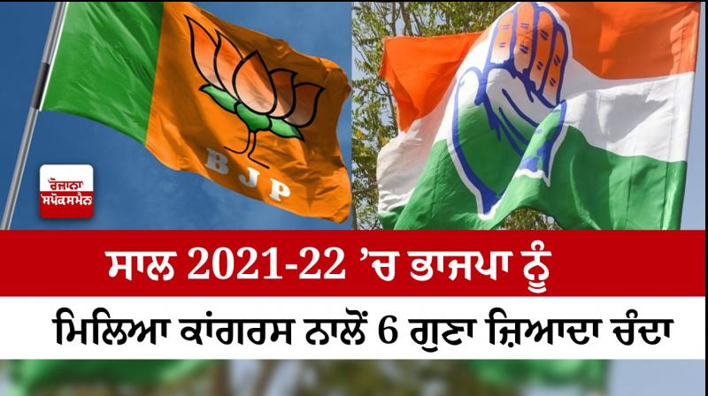In the year 2021-22, BJP received 6 times more donations than Congress In the year 2021-22, BJP received 6 times more donations than Congress
