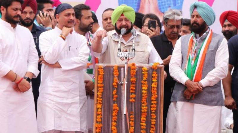 Captain Amarinder Singh addressing rally at Sangrur