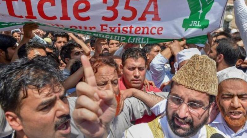Article 35-A: Kashmir traders hold sit-in at Lal Chowk in Srinagar