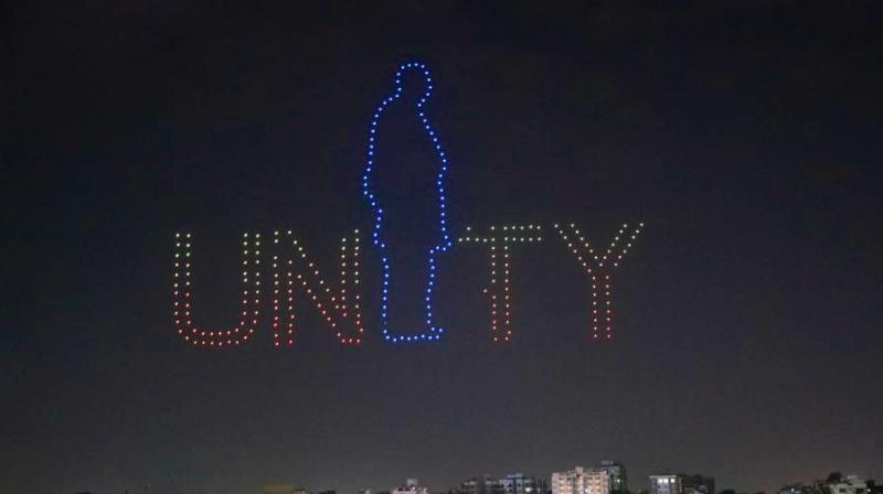 Drones created the UNITY statue in the sky Drones created the UNITY statue in the sky