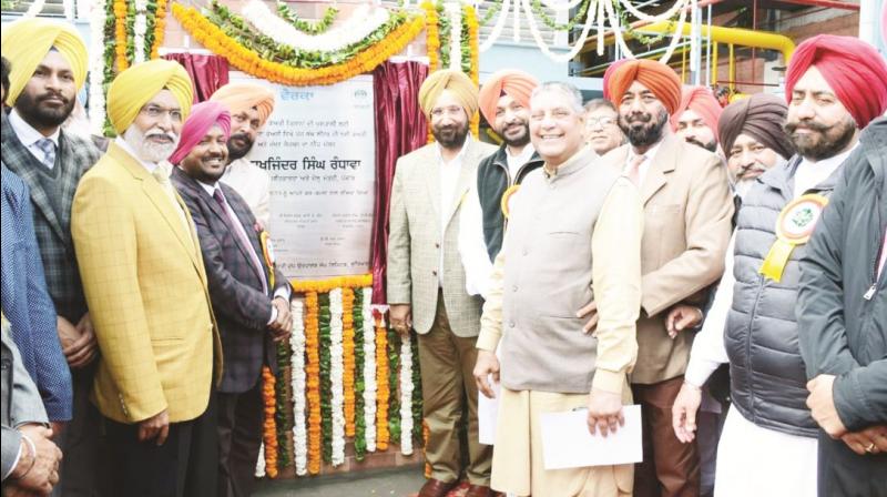 Sukhjinder Singh Randhawa with others foundation stone of new modern dairy