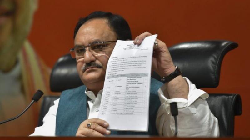 BJP leader JP Nadda shows the first list of candidates