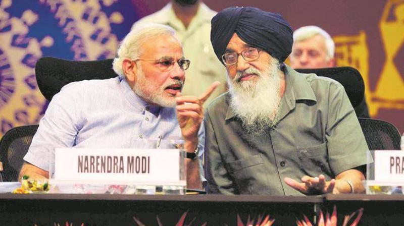 PM modi and Parkash Singh Badal PM modi and Parkash Singh Badal