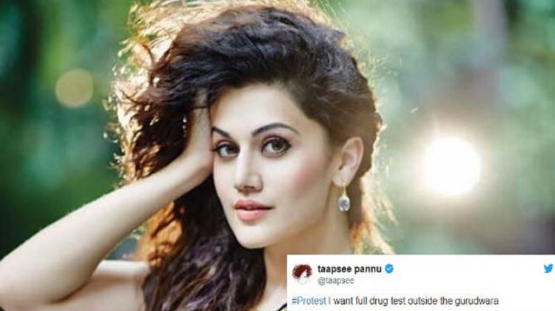 Taapsee Pannu asks for a drug test outside Gurudwara Taapsee Pannu asks for a drug test outside Gurudwara