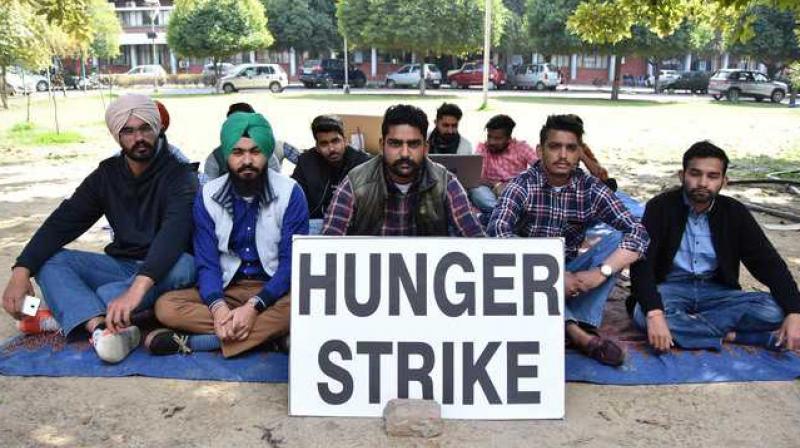 Students of PAU sit on a hunger strike in support of their demands in university campus