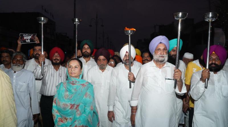 Punjab Congress took out candle march in Gurdaspur in support of Manipur victims