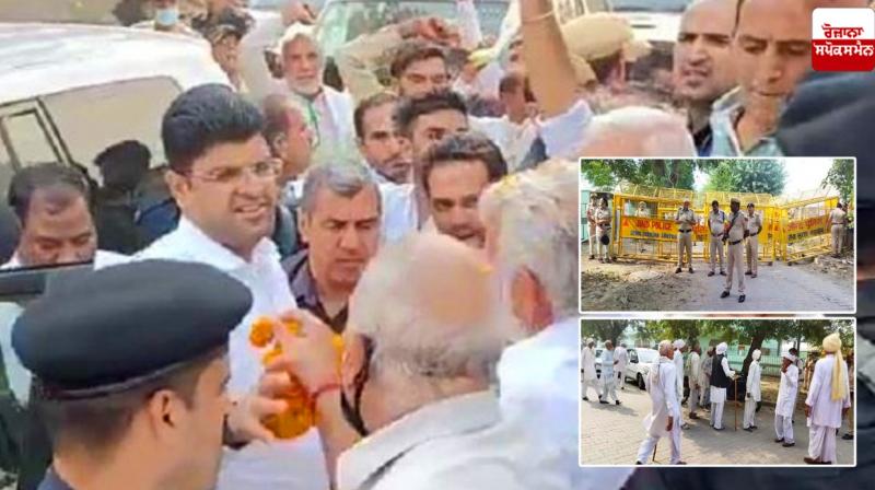 Farmers gathered against Dushyant Chautala in Jind
