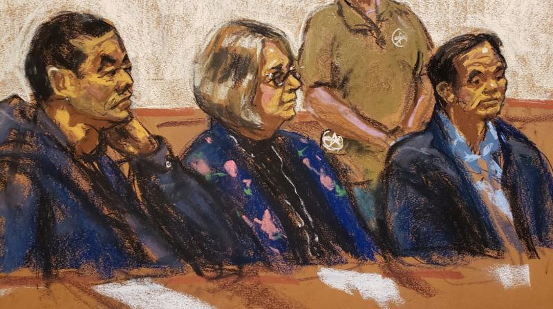  In this sketch both the accused are sitting on the left and right of the attorney Suzanne