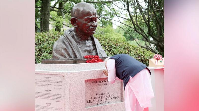 PM Modi's Message Of Peace As He Unveils Gandhi Statue In Japan's Hiroshima PM Modi's Message Of Peace As He Unveils Gandhi Statue In Japan's Hiroshima
