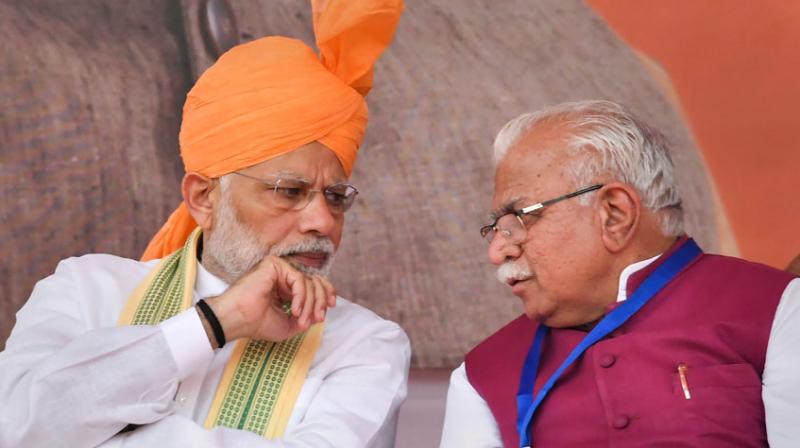 PM Modi & Haryana CM Manhor Lal Khattar PM Modi & Haryana CM Manhor Lal Khattar