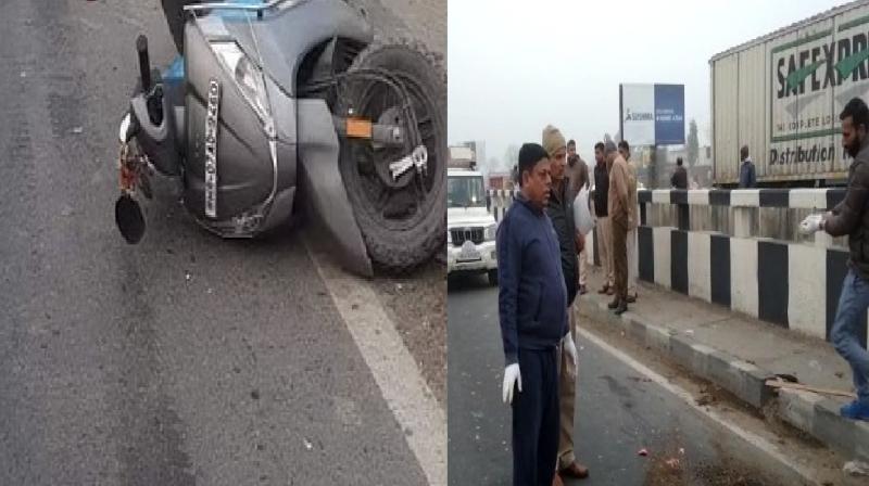 Unidentified vehicle crushed two women on a scooter Unidentified vehicle crushed two women on a scooter