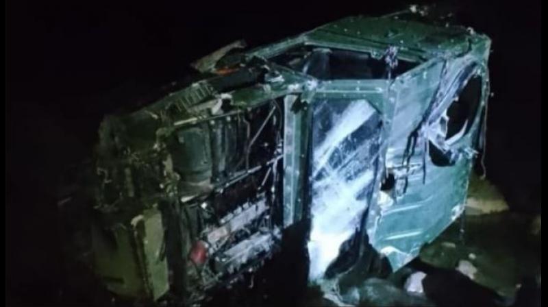 Army vehicle falls Army vehicle falls