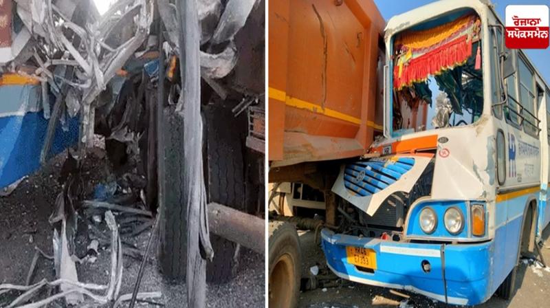 Roadways bus collided with trala from behind in Haryana News in punjabi 