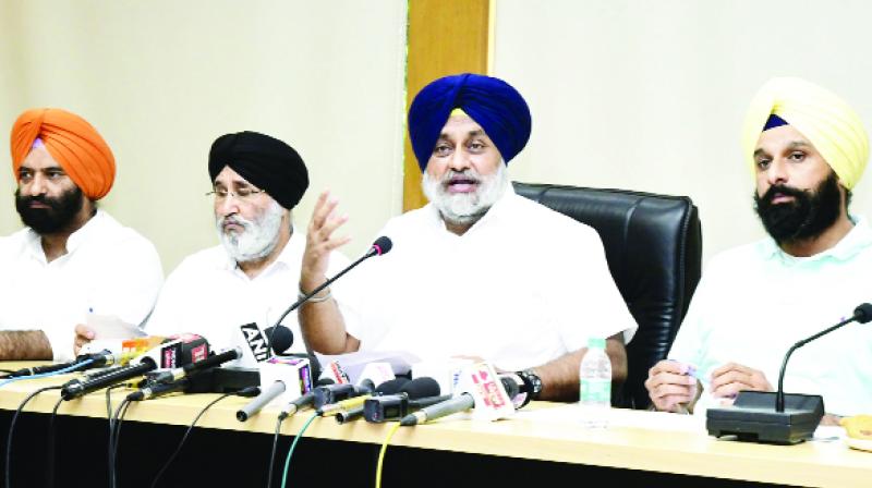 While addressing the press, Shiromani Akali Dal President Sukhbir Singh Badal While addressing the press, Shiromani Akali Dal President Sukhbir Singh Badal