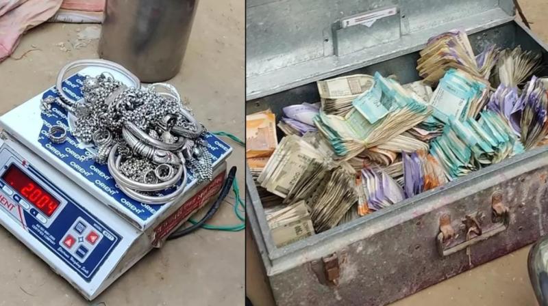 Police found 13 lakh rupees in cash and 4 kg of silver after searching for treasure and drugs in the slum. Police found 13 lakh rupees in cash and 4 kg of silver after searching for treasure and drugs in the slum.