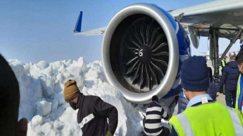 Plane gets stuck in snow