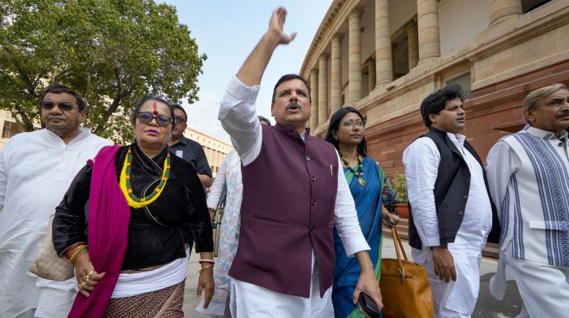 Against suspension of Sanjay Singh, the leaders of 'Bharat' will protest in the Parliament complex for the whole night Against suspension of Sanjay Singh, the leaders of 'Bharat' will protest in the Parliament complex for the whole night
