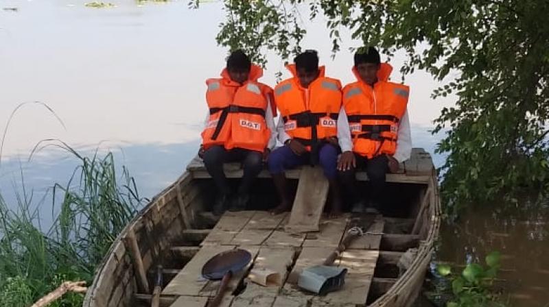 Student going to school in flood situations